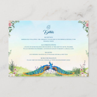 Tarjeta De Recepción Estilo de boda botánico pavo real azul elegante