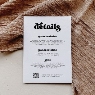 Tarjeta De Recepción Estilo retro negro y blanco Detalles código QR