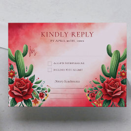 Tarjeta De Recepción Estilo Rojo Verde Mexicano Quinceañera Rsvp
