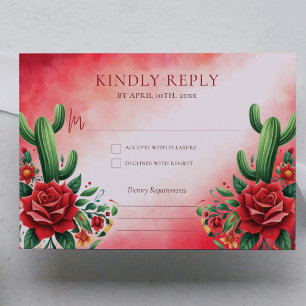 Tarjeta De Recepción Estilo Rojo Verde Mexicano Quinceañera Rsvp