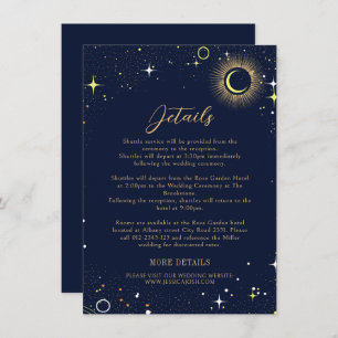 Tarjeta De Recepción Estrella celeste mística Boda azul de la Marina de
