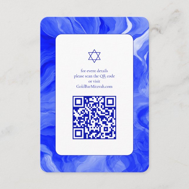 Tarjeta De Recepción Estrella de mármol azul David Personalizado QR Bar (Anverso)