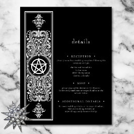 Tarjeta De Recepción Estrella gótica del pentagrama Boda blanco negro