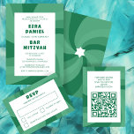 Tarjeta De Recepción Estrella moderna de Swirl de David QR Bar Bat Mitz<br><div class="desc">Un recinto perfecto o tarjeta RSVP para un murciélago mitzvah, bar mitzvah u otra celebración judía! La mano hizo arte para ti. ¡TODO PERSONALIZABLE! Haga clic en "Personalizar" para editar el texto y agregar su vínculo al código QR. Haga clic en "editar usando la herramienta de diseño" para ajustar las...</div>