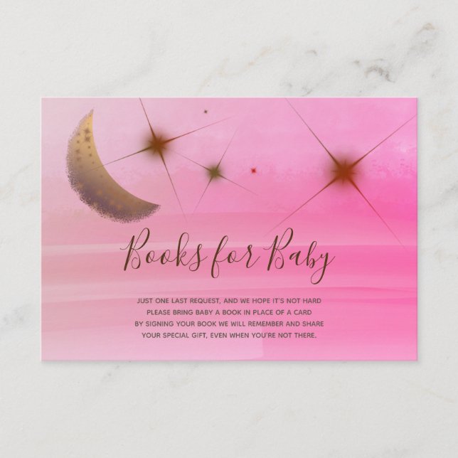 Tarjeta De Recepción Estrellas de luna de oro fino rosa de bebé ducha (Anverso)