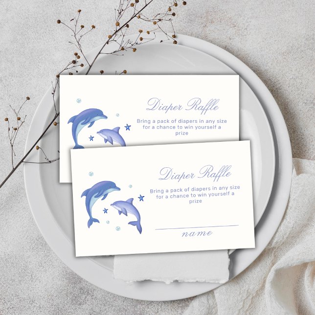 Tarjeta De Recepción Estrellas delfines modernas Diaper Raffle Baby Sho (Modern Dolphin Stars Diaper Raffle Baby Shower Enclosure Card)