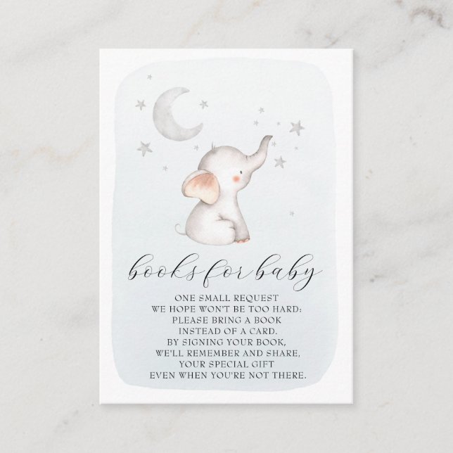 Tarjeta De Recepción Estrellas elefantes Moon Dusty Blue Boy Baby Showe (Anverso)