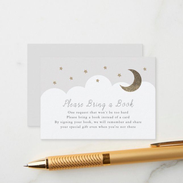 Tarjeta De Recepción Estrellas, luna y nubes grises por favor traigan u (Anverso/Reverso In Situ)