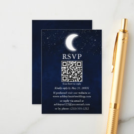 Tarjeta De Recepción Estrellas lunares Boda celeste QR RSVP