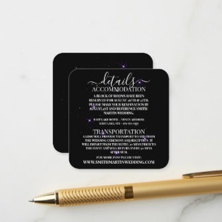 Tarjeta De Recepción Estrellas Moradas Personalizadas con Detalles Negr