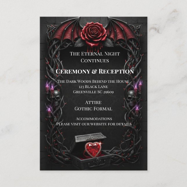 Tarjeta De Recepción Eternal Night Gothic Vampire Wedding Dark Romance (Anverso)