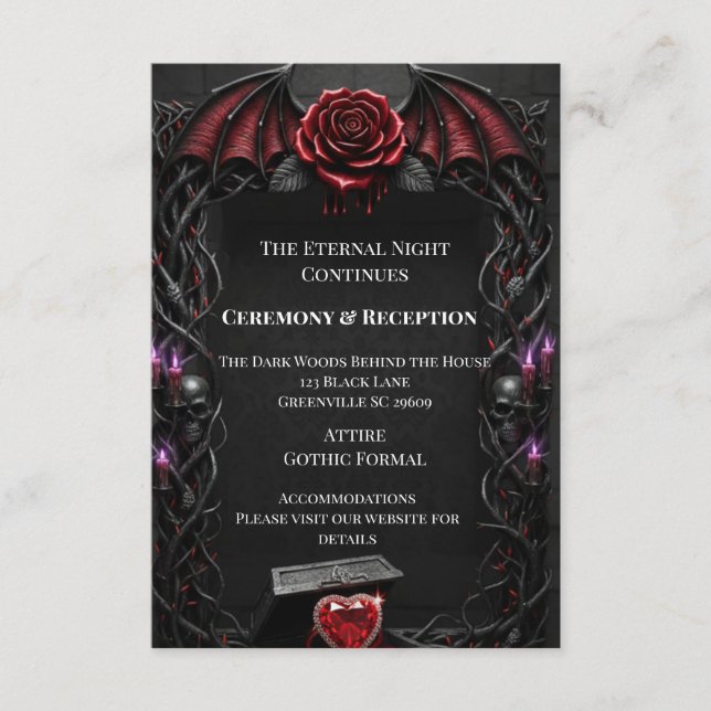 Tarjeta De Recepción Eternal Night Gothic Vampire Wedding Dark Romance (Anverso)