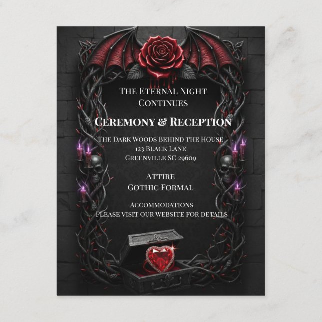 Tarjeta De Recepción Eternal Night Gothic Vampire Wedding Dark Romance (Anverso)
