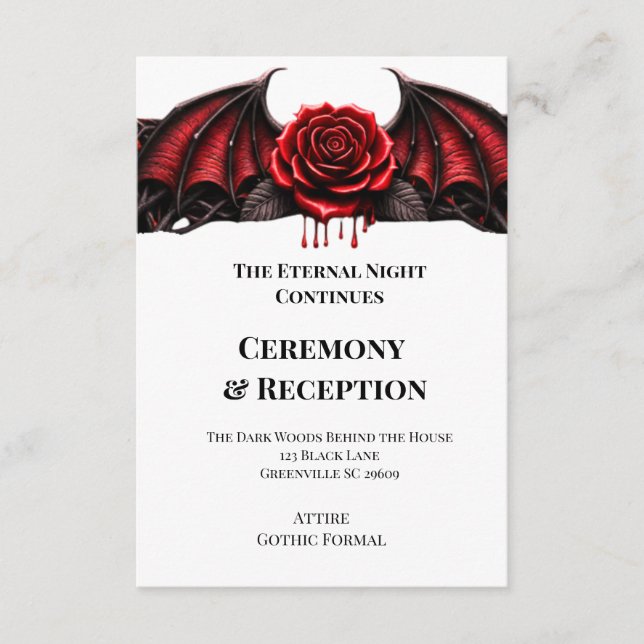 Tarjeta De Recepción Eternal Night Gothic Vampire Wedding Dark Romance (Anverso)
