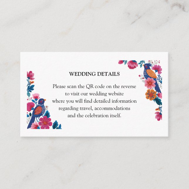 Tarjeta De Recepción Ethnic Ornate Folk Birds and Flowers Wedding (Anverso)