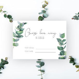 Tarjeta De Recepción Eucalipto - Adivina cuántos besos juego de novia