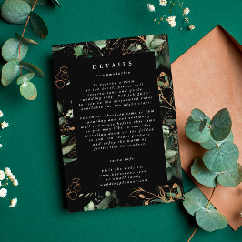 Tarjeta De Recepción Eucalipto Botánico Premium Detalles Elegantes Negr