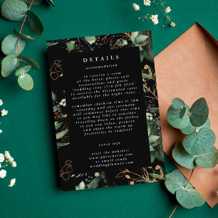 Tarjeta De Recepción Eucalipto Botánico Premium Detalles Elegantes Negr