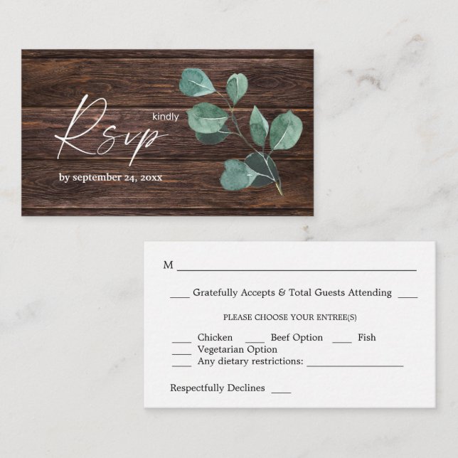 Tarjeta De Recepción Eucalipto de presupuesto y vegetación de la madera (Anverso / Reverso)