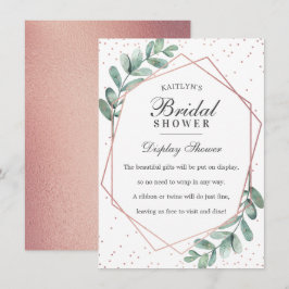Tarjeta De Recepción Eucalipto Rosa Dorado Geométrico Bridal Shower
