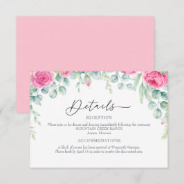 Tarjeta De Recepción Eucalipto Rosas | Detalles Elegantes de Verde Boho