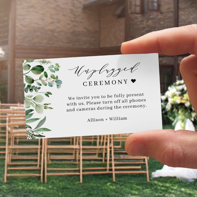 Tarjeta De Recepción Eucalipto verde deja una ceremonia Boda sin conexi (Subido por el creador)