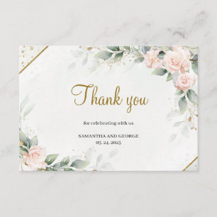 Tarjeta De Recepción Eucalipto Verde Rosado Floral Oro Gracias