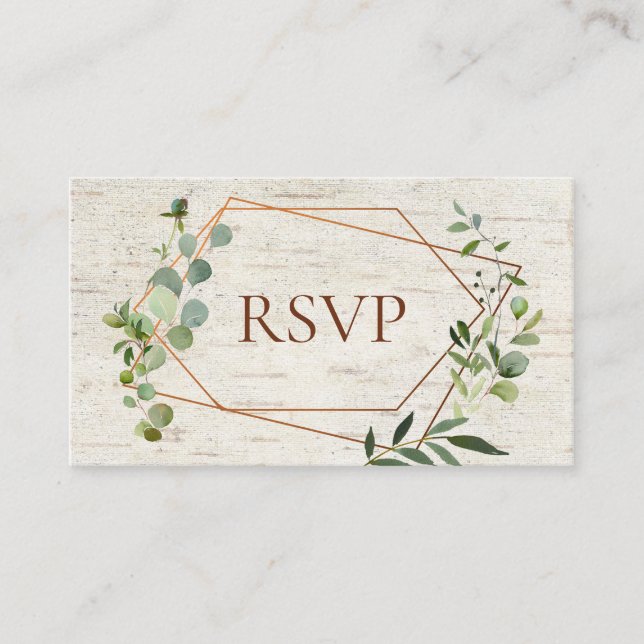 Tarjeta De Recepción Eucaliptus geométrico de cobre ruso Birch RSVP (Anverso)