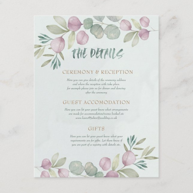 Tarjeta De Recepción Eucalyptus acuarela Dusty Blue Greenery (Anverso)