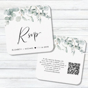 Tarjeta De Recepción Eucalyptus acuarela QR Boda de código RSVP