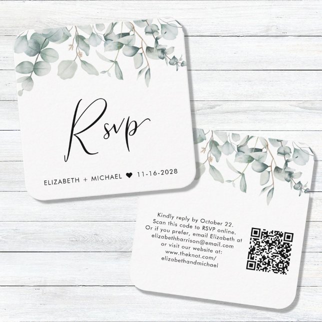Tarjeta De Recepción Eucalyptus acuarela QR Boda de código RSVP (Subido por el creador)