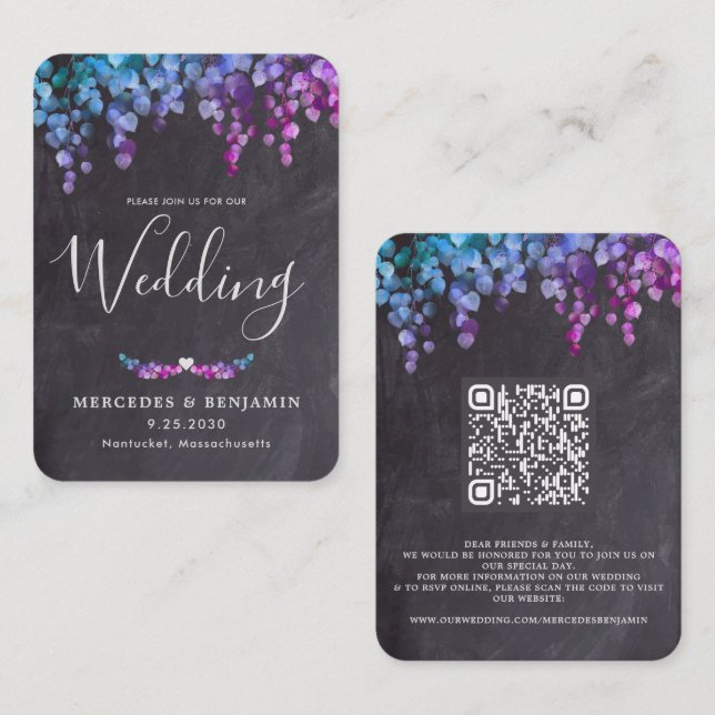 Tarjeta De Recepción Eucalyptus Boda de croquis de código QR botánico (Anverso / Reverso)