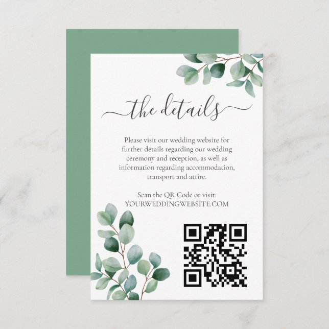 Tarjeta De Recepción Eucalyptus Boda de Verdor Botánico (Anverso / Reverso)