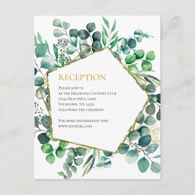 Tarjeta De Recepción Eucalyptus Botanical Greenery Wedding Reception (Anverso)