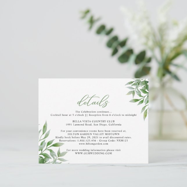 Tarjeta De Recepción Eucalyptus deja Boda (Anverso de pie)