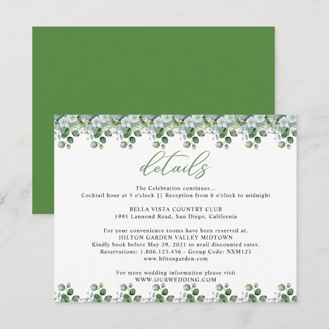 Tarjeta De Recepción Eucalyptus deja Boda (Anverso / Reverso)