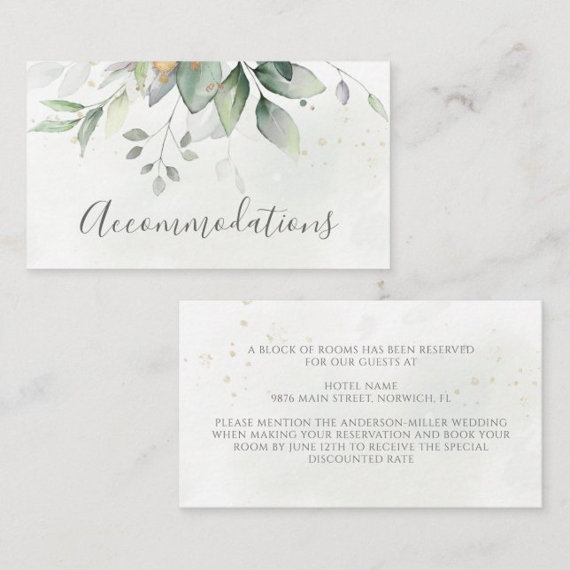 Tarjeta De Recepción Eucalyptus deja el alojamiento Boda de la vegetaci (Anverso / Reverso)