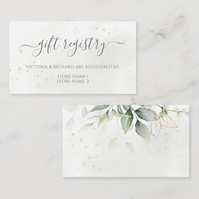 Tarjeta De Recepción Eucalyptus deja el registro de regalos del Boda de (Anverso / Reverso)
