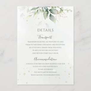 Tarjeta De Recepción Eucalyptus deja la vegetación Boda elegante de oro