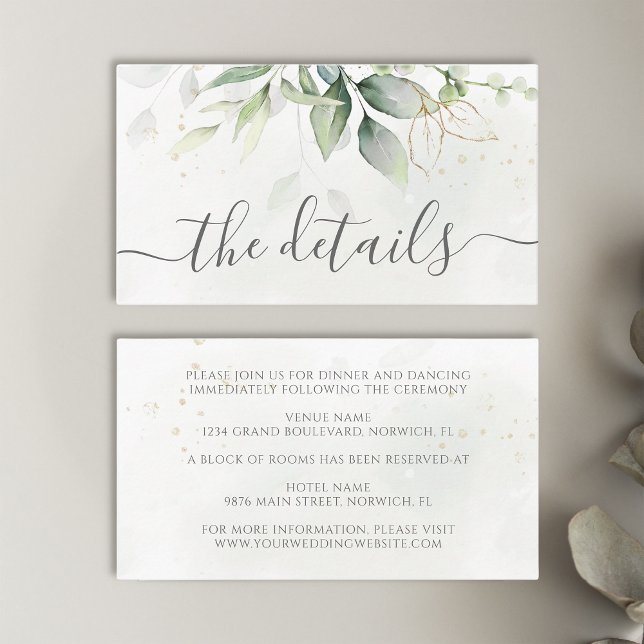 Tarjeta De Recepción Eucalyptus deja la vegetación Boda elegante de oro (Subido por el creador)