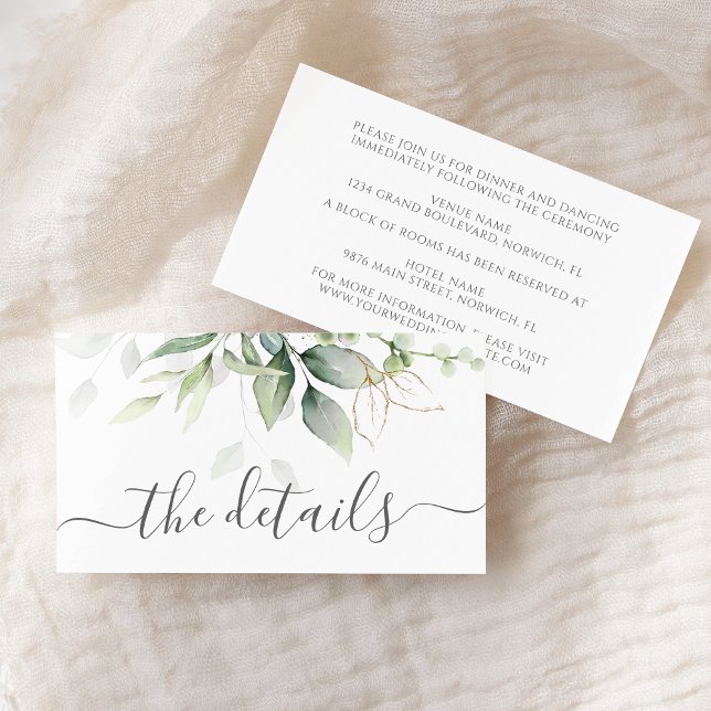 Tarjeta De Recepción Eucalyptus deja la vegetación Boda elegante de oro (Subido por el creador)