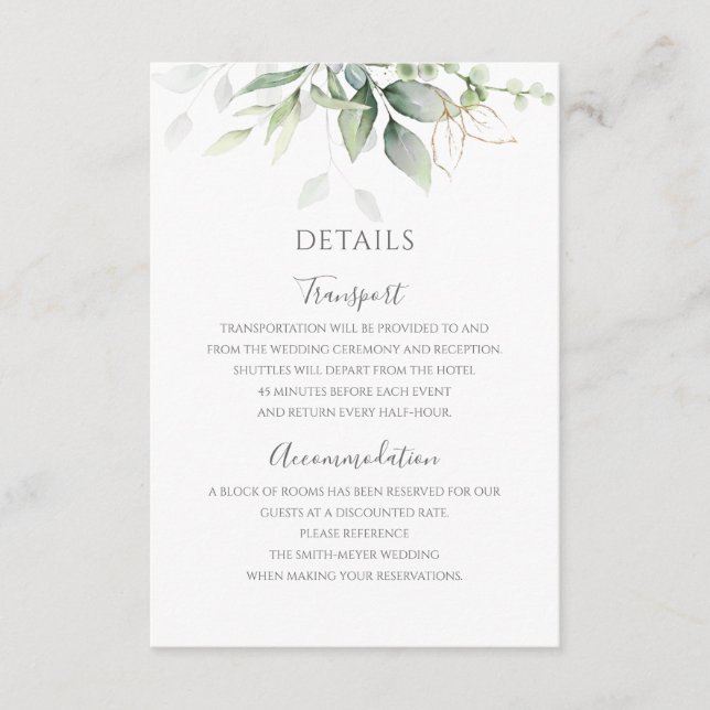Tarjeta De Recepción Eucalyptus deja la vegetación Boda elegante de oro (Anverso)
