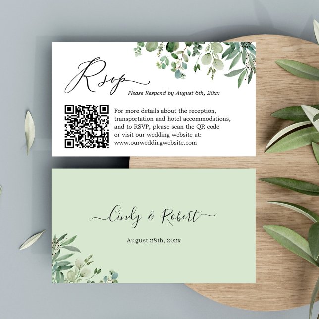 Tarjeta De Recepción Eucalyptus deja matrimonio RSVP sitio web Código Q (Subido por el creador)