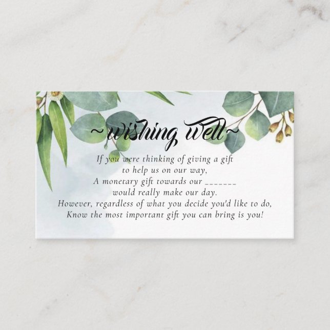 Tarjeta De Recepción Eucalyptus Deseando un Buen Gusto para el Gabinete (Anverso)