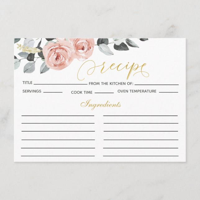 Tarjeta De Recepción Eucalyptus Dusty Rosas Receta de Ducha Británica (Anverso)