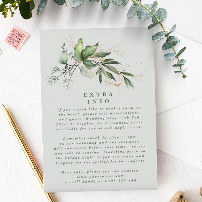 Tarjeta De Recepción Eucalyptus Elegante Detalle Verde Vidrio marino (Subido por el creador)