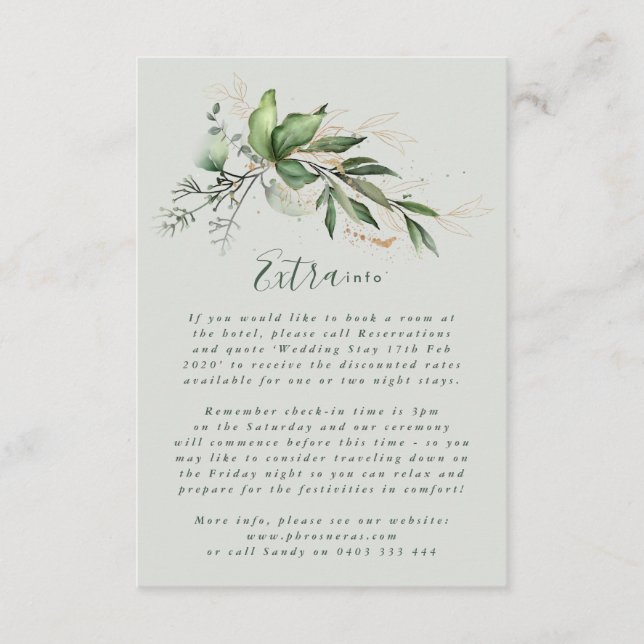 Tarjeta De Recepción Eucalyptus Elegante Vidrio Verde Británico (Anverso)