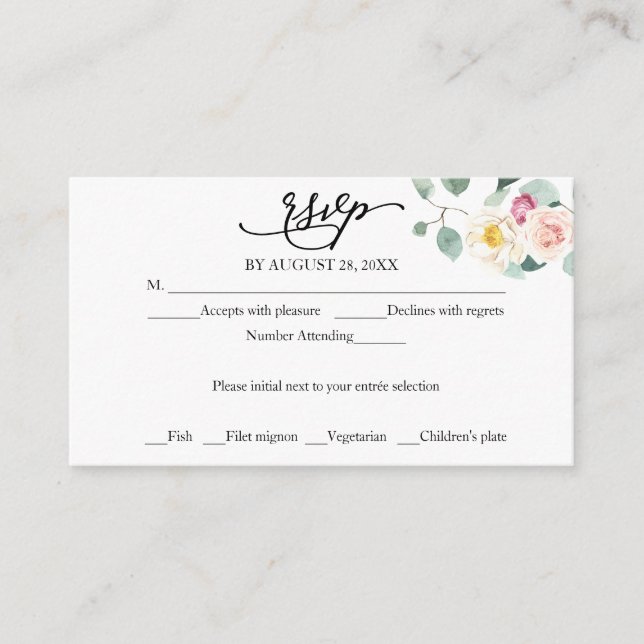 Tarjeta De Recepción Eucalyptus Floral Calligraphy Wedding RSVP (Anverso)