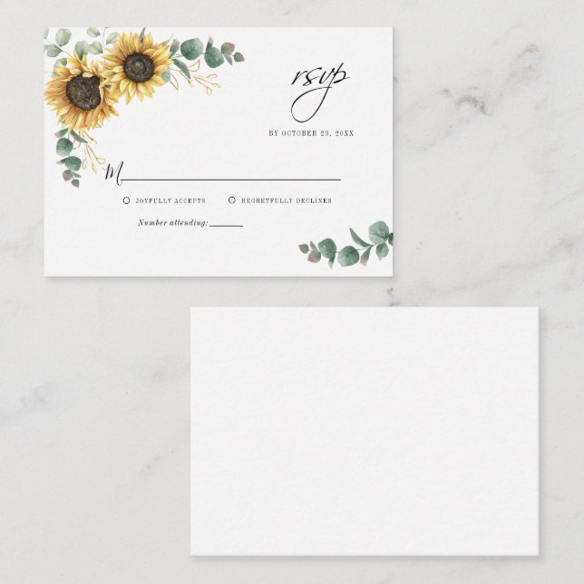 Tarjeta De Recepción Eucalyptus Floral Sunflower RSVP (Anverso / Reverso)