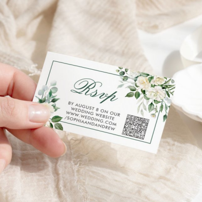 Tarjeta De Recepción Eucalyptus Flores Blancas Boda Código QR RSVP (Subido por el creador)